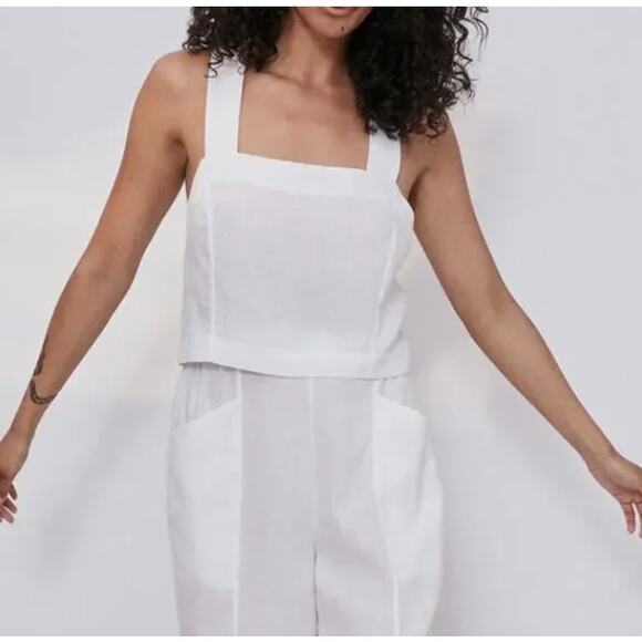 Lunya Shirt Women's Size L White Woven Linen Crossback Tank Lounge New - Picture 2 of 6